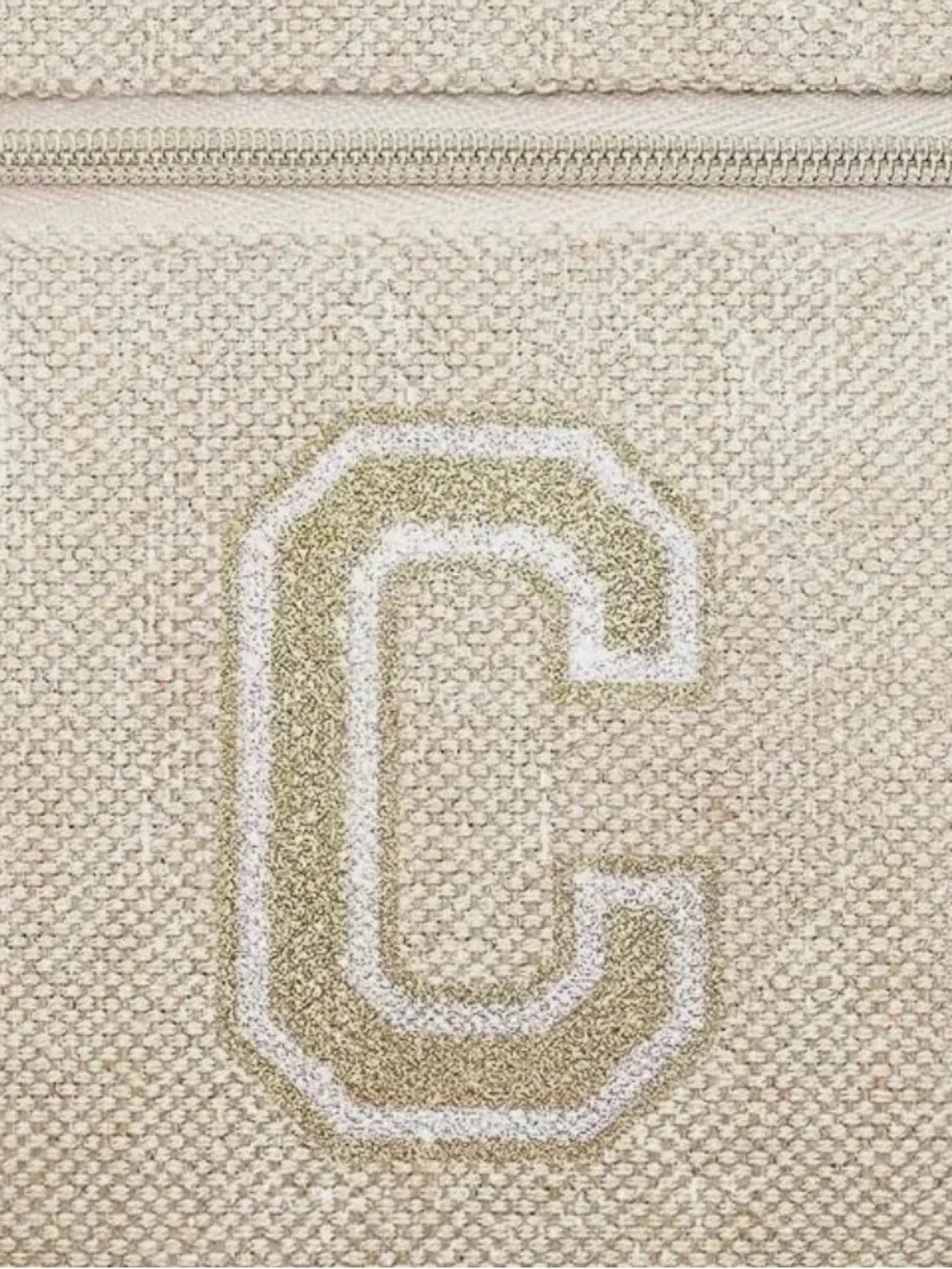 Clarins NWT Cream Linen Canvas Gold Silver Round Zip Monogram C Vanity Case